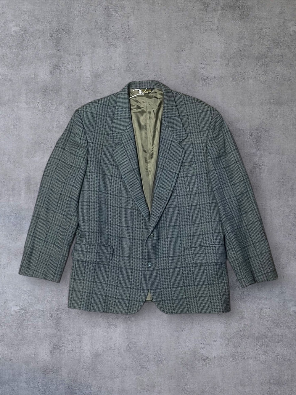Vintage 80s Quails Sz 42R 100% Wool Gray & Blue Plaid Blazer